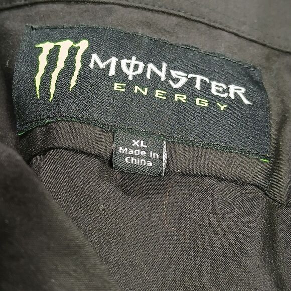Monster Energy Mens XL Shirt Black Embroidered Short Sleeve Button Up Moto Y2k - Picture 3 of 8